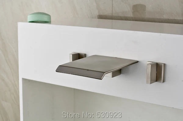 

Newly Modern 3Pcs Brief Style Bath Tub Faucet Set Nickle Brushed Mixer Tap Waterfall Shower Faucet Dual Handles Wall Mount