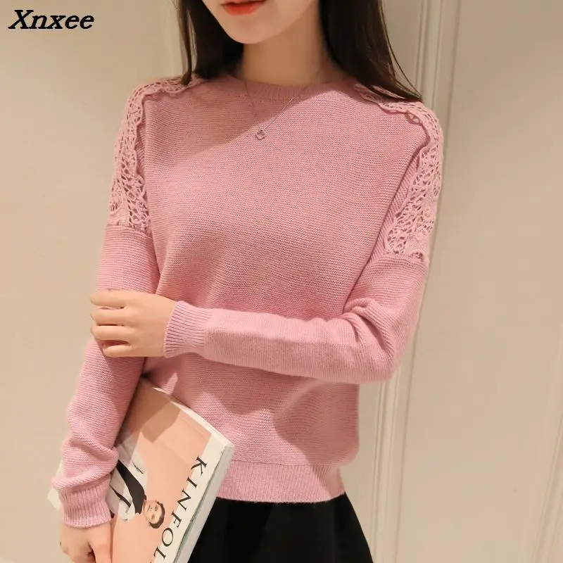 New 2018 Spring Autumn fashion women sweater Hollow out Lace Batwing sleeve sweater women Knitted pullover sweaters Xnxee New 2018 Spring Autumn fashion women sweater Hollow out Lace Batwing sleeve sweater women Knitted pullover sweaters Xnxee