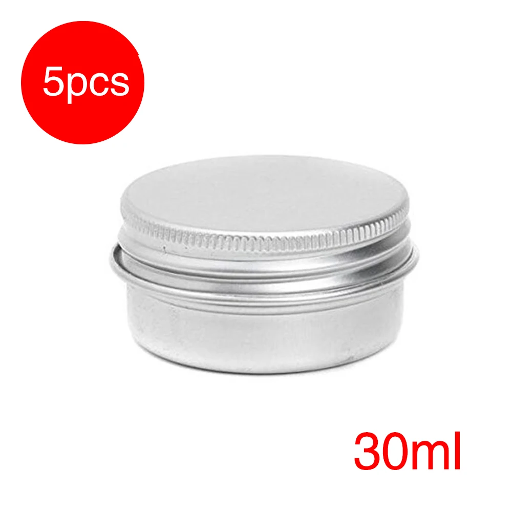 

5pcs/Set 30ml Silver Aluminium Box Empty Container Makeup Jar Pot Leafproof Lip Balm Cosmetic Sample Container Podwer Box