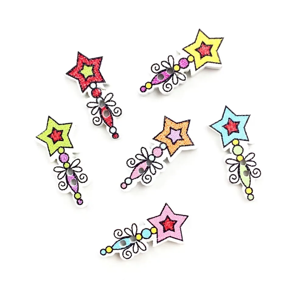 

50Pcs Fashion Fairy Magic Wand Mixed Wooden Button Sewing Accessories Decorative Buttons Handmade Scrapbooking DIY Craft 12*25mm