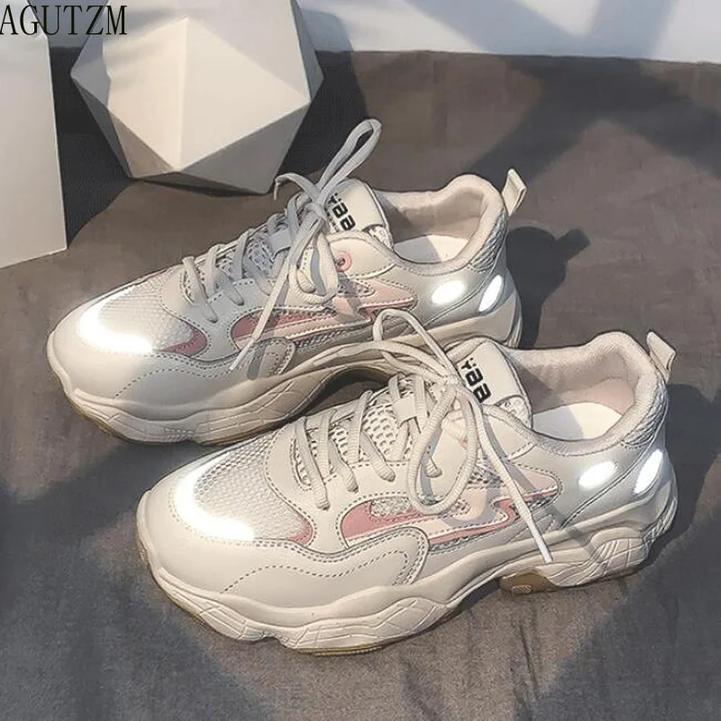 

AGUTZM Women's Chunky Mesh Sneakers 2019 Fashion Women Platform Shoes Lace Up Vulcanize Shoes Female casual shoes Dad Shoes z126