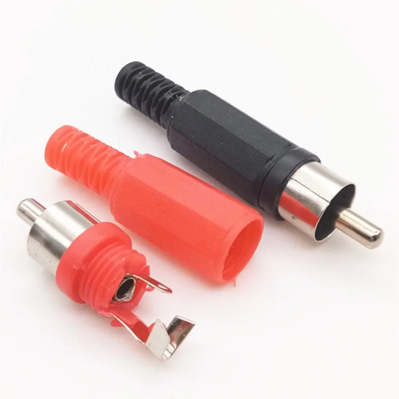 

2PCS RCA Jack Audio Video Connectors Plastic AV Male Plug Welded Connection Balck+Red Jack For Audio Video