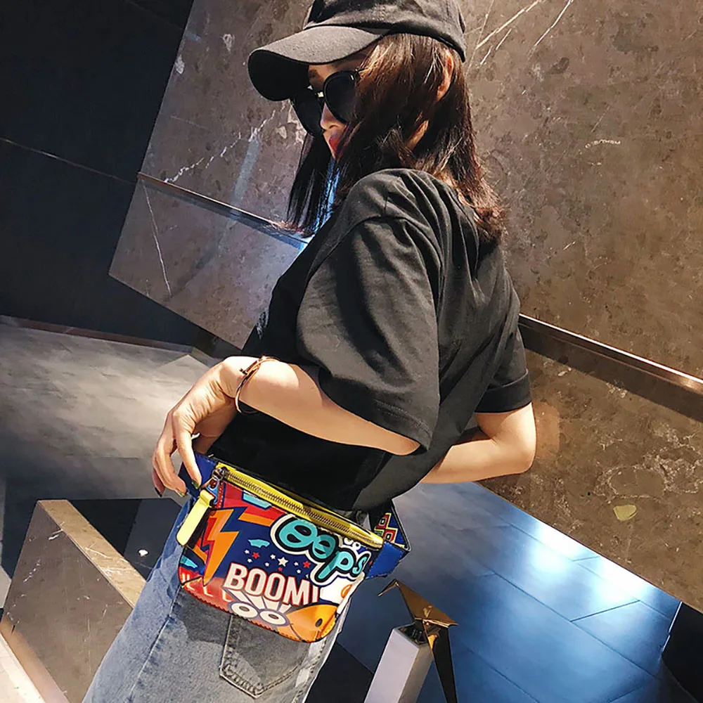 2019 Women's chest bag shoulder bag city walking pack graffiti printed wide shoulder strap city bag fanny pack for women 40J4 (3)