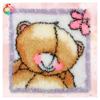 

HOT Latch Hook Cushion Kits Gift DIY Needlework Crocheting Throw Pillow Unfinished Yarn Embroidery Set Pillowcase BEAR BABY
