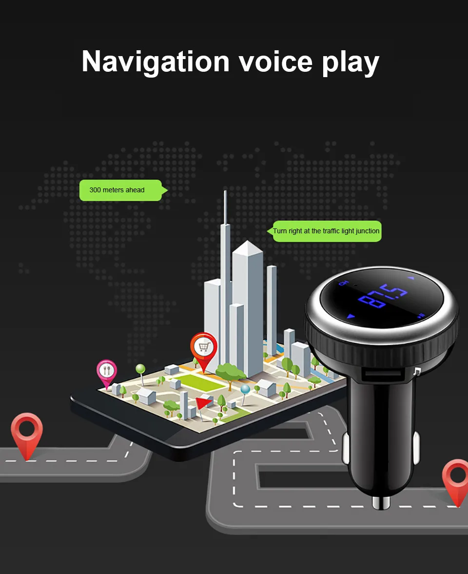 Cunymagos Wireless Car Bluetooth MP3 Music Player FM Transmitter Support TF Card Dual USB Car-charger Bluetooth Car Kit FM Modulator  (9)