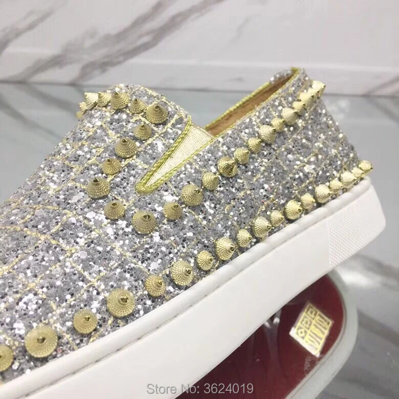 Un De Remaches Blingbling Círculo Andgz Calzado Zapatos Plata Hombres Cl Corte Bottom 2018 Espiral Mocasines Zapatillas Cuero Bajo Red 4wvgq0S