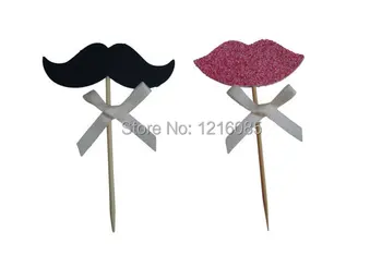 

glitter Treat Toothpicks cupcake toppers Nautical wedding birthday bridal shower Hen Party Lip and Moustache cake topper