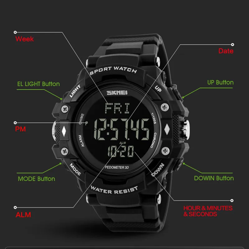 Счетчик калорий Фитнес цифровые часы спортивные часы для мужчин Шагомер монитор сердечного ритма открытый SKMEI бренд наручные часы