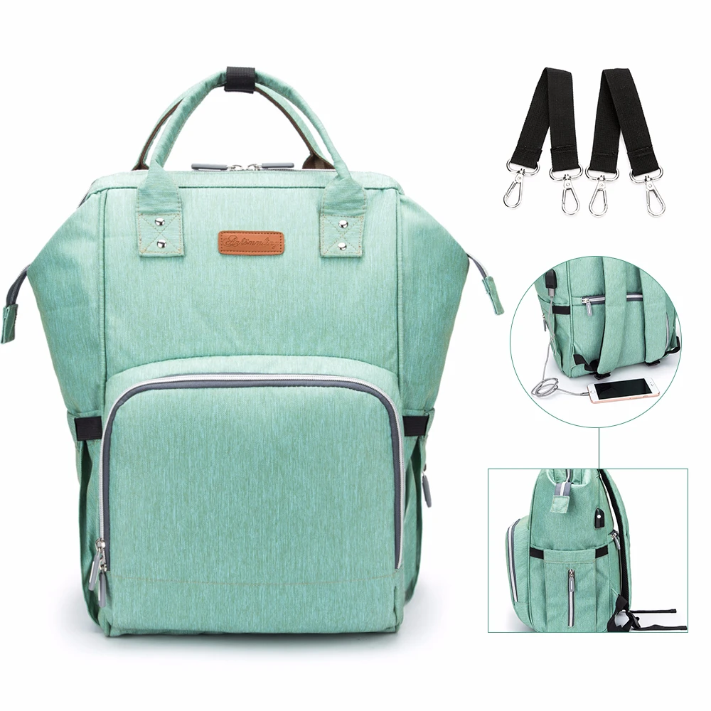 

USB Diaper Bag Upgrade Large Baby Care Nappy Bag Mummy Backpack Stroller Hanging Bag Fashion Shoulder Bag for Outdoor Travel