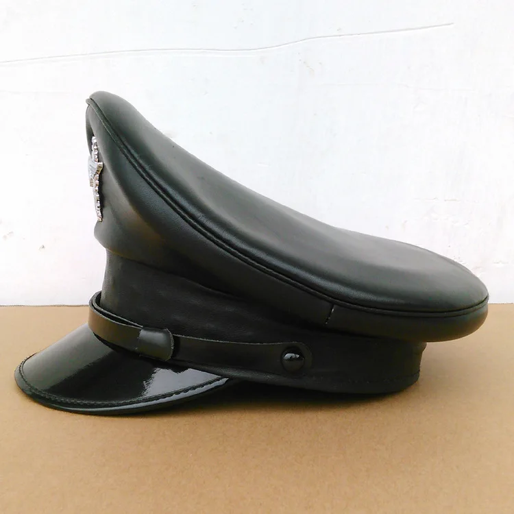 brown fedora Germany Officer Visor Army Hat Cortical Military Police Leather Cap Cosplay Halloween Christmas Gift Spring Festival New Year wide brim fedora