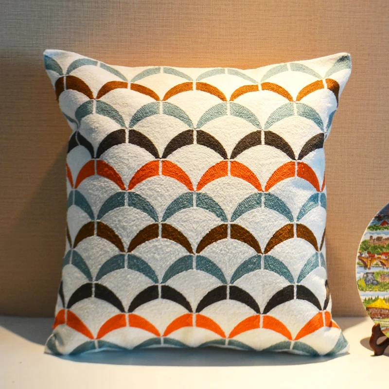

Geometric pattern Colorful embroidered Cushion cover for Pillow/cushion Cotton/linen materials without pillow inner 1order=1pc
