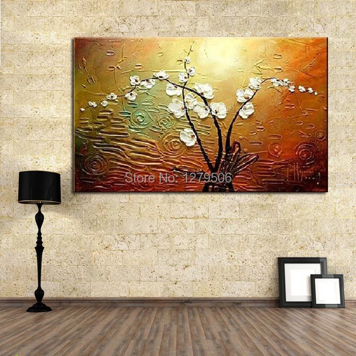 

100%Handpainted Modern Knife Pictures On Canvas Pure White Flower Blossom Oil Painting For Room Decor Wall Painting Hang Craft