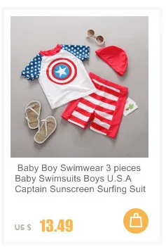 Купальник для маленького мальчика, 3 предмета, детские купальники, для мальчиков, США, капитан, Солнцезащитный Для Серфинга, костюм, детские купальные костюмы