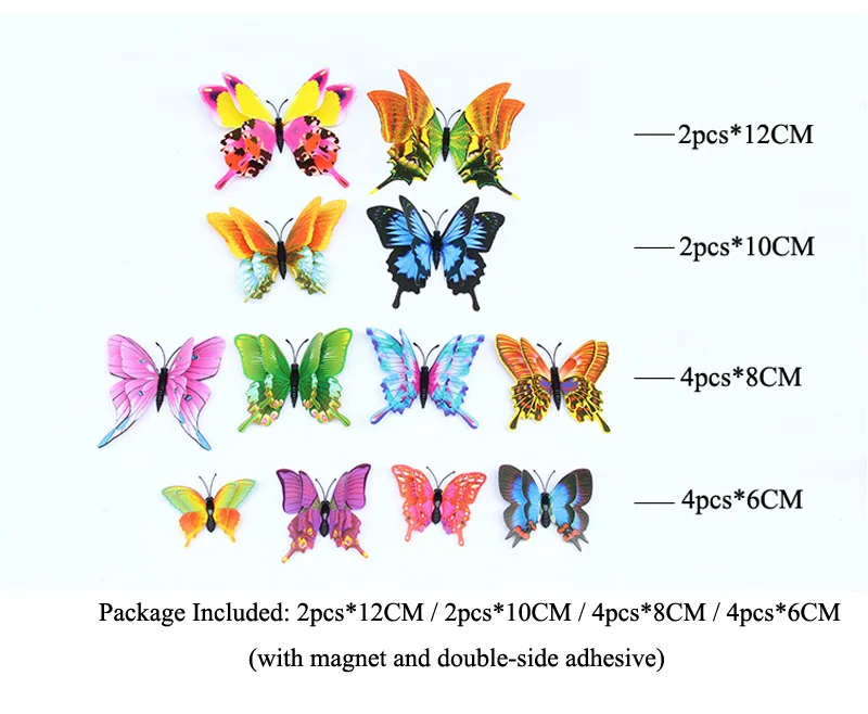12 шт./компл. 3D двойной слой Pteris Бабочка стикер на стену домашнее украшение красочный бабочки на стену магнит на холодильник стикер s