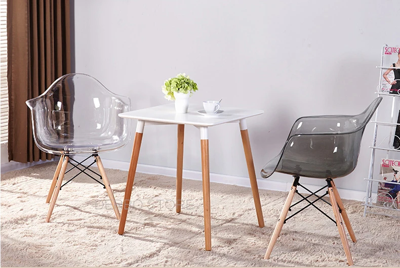 Современный Дизайн Модный популярный Лидер продаж, прозрачный дым обеденный стул, акриловый пластик и твердый деревянный Лофт стул(кабинетный