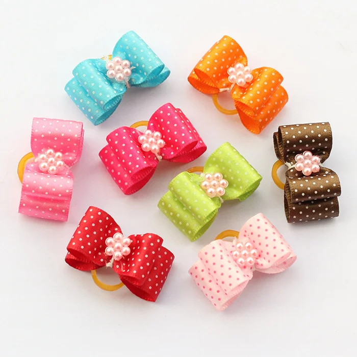 

Armi store Handmade Wavelet Point Pearl Flower Ribbon Pet Bow 22046 Dog Bows Supplies Wholesale