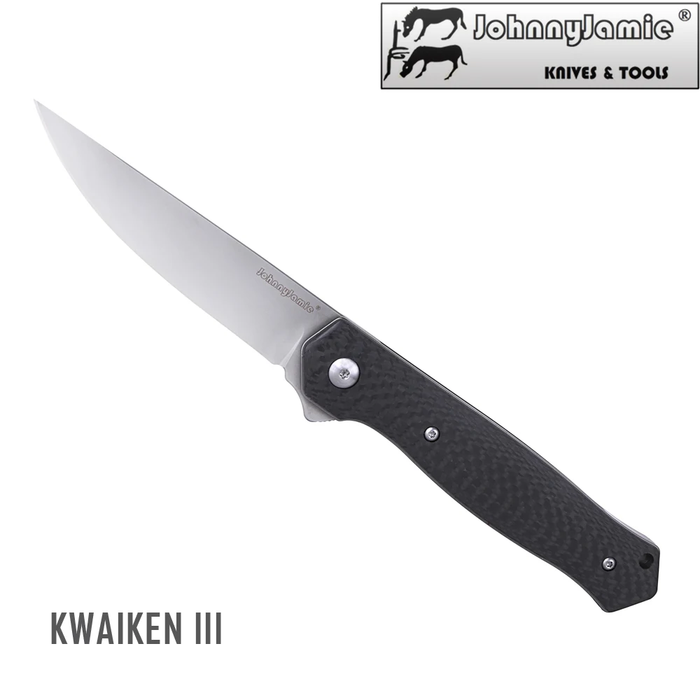 

JohnnyJamie Brand High-end Tactical Knife Folding Gray Plain Edge Blade D2 Steel with Carbon Fiber Handle Camping Survival Knife