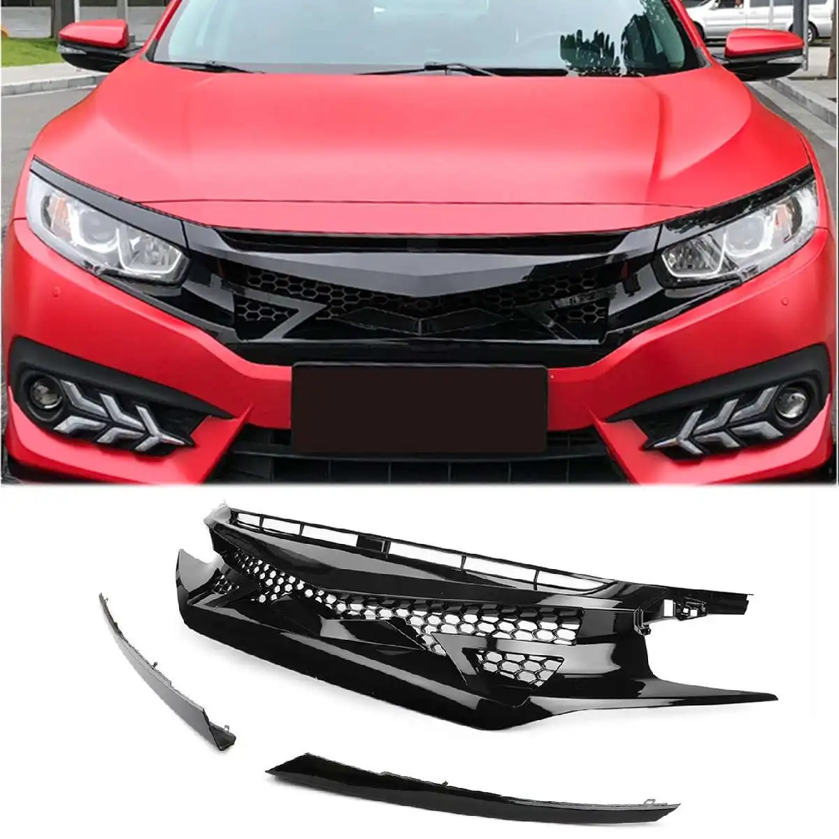 

ABS Black Mesh Front Hood Grille Racing Grills For Honda For Civic 10th Gen Battle Style 2016 2017 2018 2019