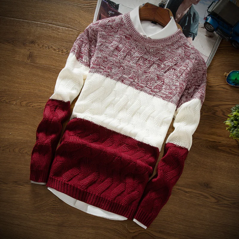 

2018 fashion men's Spell color slim fit Long sleeve knitting sweater /leisure male Round collar comfortable pullovers