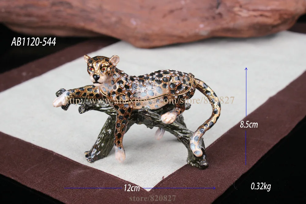 Ягуар Леопард шкатулка для украшений шкатулка для драгоценностей животными таблетки коробка Статуэтка Леопард на ветке дерева драгоценными камнями, магическое Оловянное ожерелье, инкрустированная Ювелирная шкатулка
