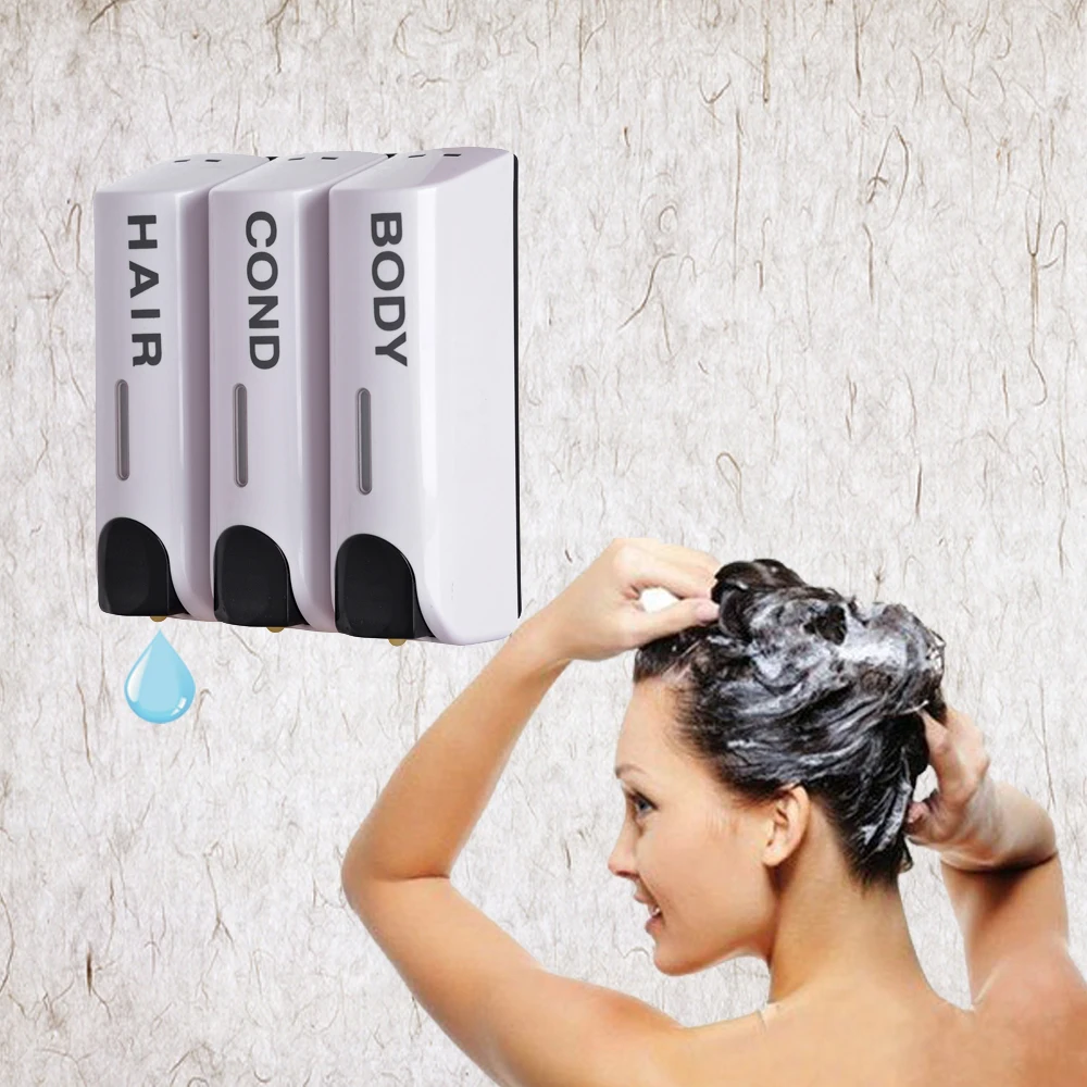 350ml*3 Wall mounted Lockable TRIO Three bottles refillable ABS plastic Shampoo Shower Gel