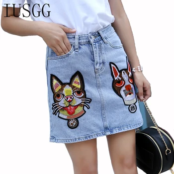 

Summer Fashion Embroidery Skirts Womens Pockets Button Denim Skirt Female Saias 2020 New All-matched Cotton Casual Jeans Skirt
