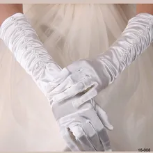 Горячая Распродажа новые белые цвета слоновой кости эластичные атласные Длинные Локоть Свадебные женские перчатки с жемчугом пальцы гофрированные Свадебные перчатки