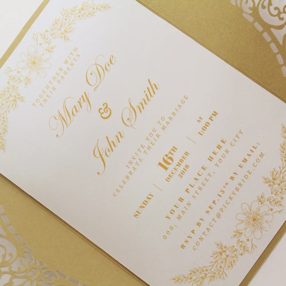 Unique Lace Invitation Cards Gold Wedding Invitation With Envelopes