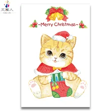 Кошка кролик цифровая картина маслом по номерам, Детский Рождественский подарок, милые животные картина-Раскраска по номерам cancas draw