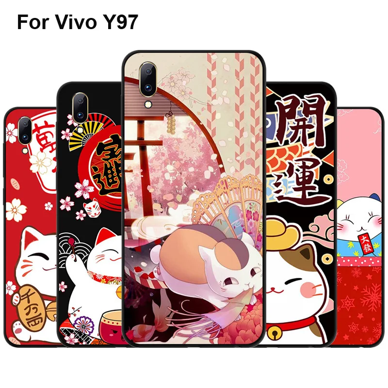 For Vivo Y97 case mobile phone shell lucky cat soft silicone VivoY97 protective cover Y 97 V1813A cases coque | Мобильные телефоны