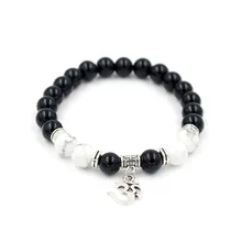 Wholesale 8mm Natural White Turquoise & Black Onyx Stone Bead Buddhist Buddha Pendant Meditation Prayer Bead Mala Bracelet Wholesale 8mm Natural White Turquoise & Black Onyx Stone Bead Buddhist Buddha Pendant Meditation Prayer Bead Mala Bracelet