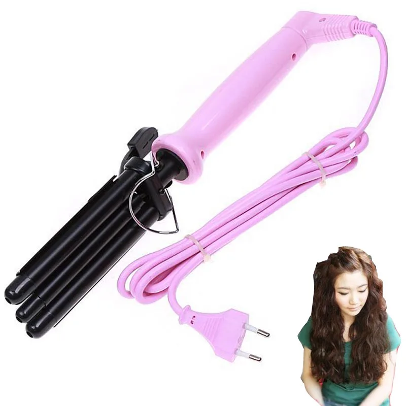 Professional hair iron rollers curler stick Pink Wand wave Hair Curling