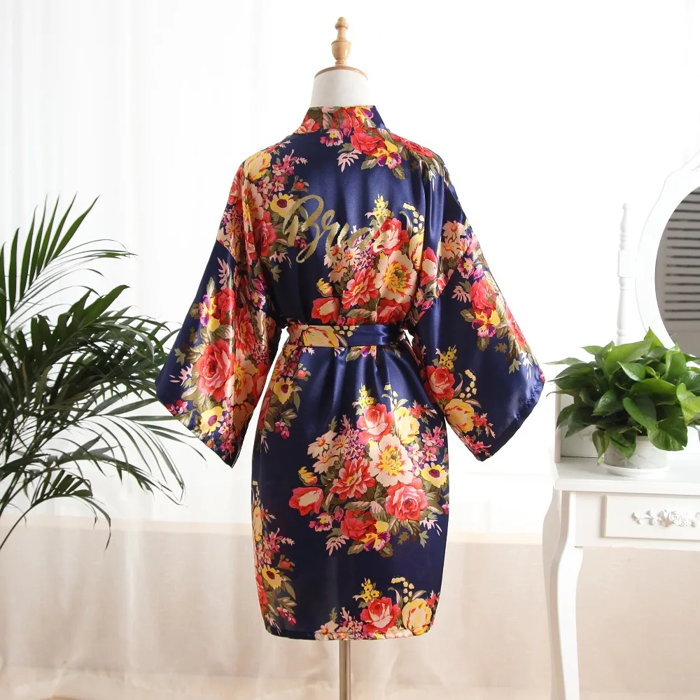 

Women Silk Satin Wedding Bride Bridesmaid Robe Floral Peony Bathrobe Short Kimono Robes Night Robe Bath Robe Fashion Dressing