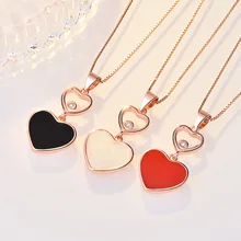 New Fashion Jewelry Double Heart Love Pendant Necklace For Women Chic Crystal I love you Necklace Chain Shape Plating chic faux crystal square pendant necklace for women