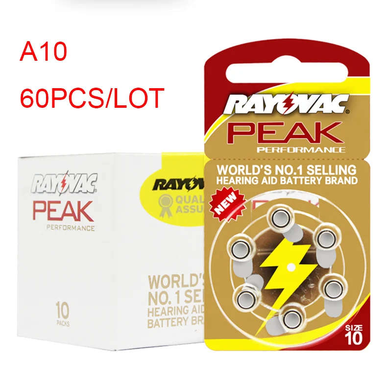 

60PCS/LOT Rayovac PEAK Hearing Aid Batteries A10 10A ZA10 10 S10, 60 PCS Hearing Aid Battery ear care healthy. Zinc Air 10/A