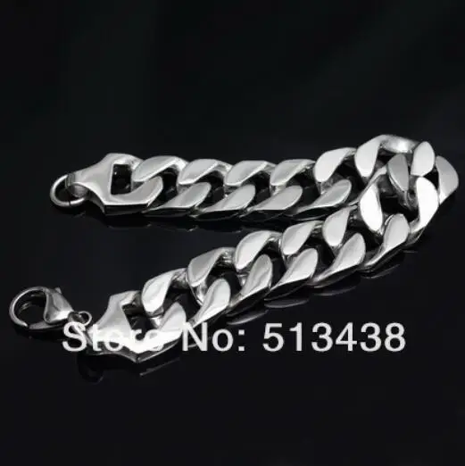Мужская мода высокого класса цепочка тяжелые серебряные литья Нержавеющая сталь 16 мм ссылка браслет-цепочка