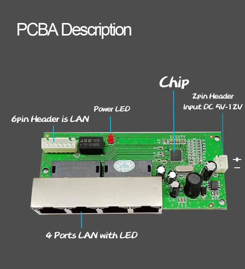 Мини 5 портов 10/100 Мбит/с сетевой коммутатор 5-12 В Широкий Входное напряжение Смарт ethernet pcb rj45 Модуль со встроенным светодиодом