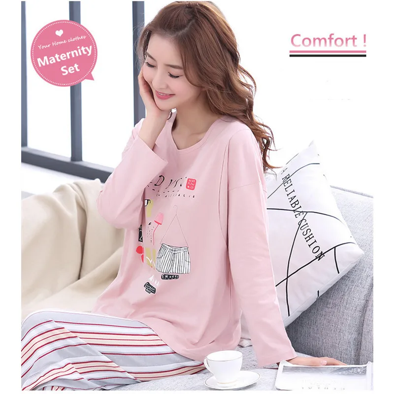 Maternity Striped Pajamas Set Full Sleeve Breastfeeding Sleepwear Nursing Pajamas for Pregnant Women Maternity Clothings