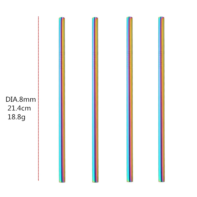 100 шт/партия Соломинки из нержавеющей стали+ щеточка для очистки, многоразовая диаметр 8 мм изогнутая металлическая соломинка золото черный Кухня Горячая - Цвет: 100 Rainbow straight