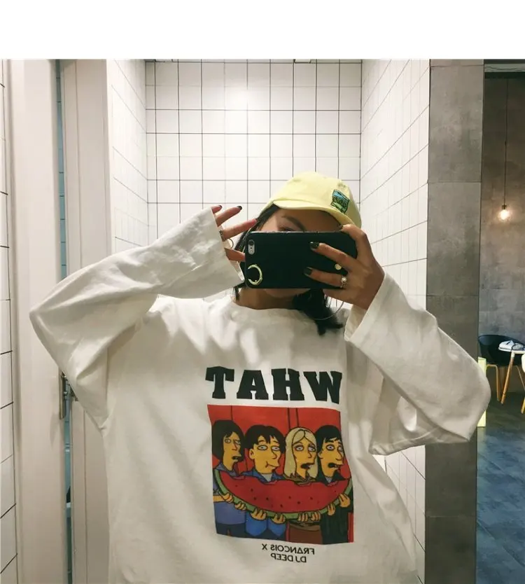 YouGeMan футболка Femme Весна Осень корейский стиль Ulzzang Harajuku Kawaii принтованная футболка с длинным рукавом для женщин базовые Топы
