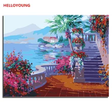 YH010 DIY Ручная роспись Масляная Живопись Море павильон цифровая живопись по номерам Масляные картины китайские картины-свитки домашний декор