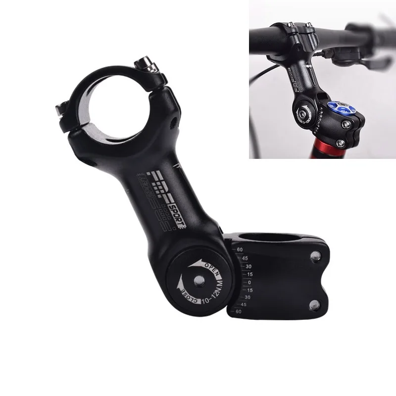 Adjustable Stem ±60° Aluminum MTB Handlebars Stem 31.8/25.4mm Bike Parts Black 