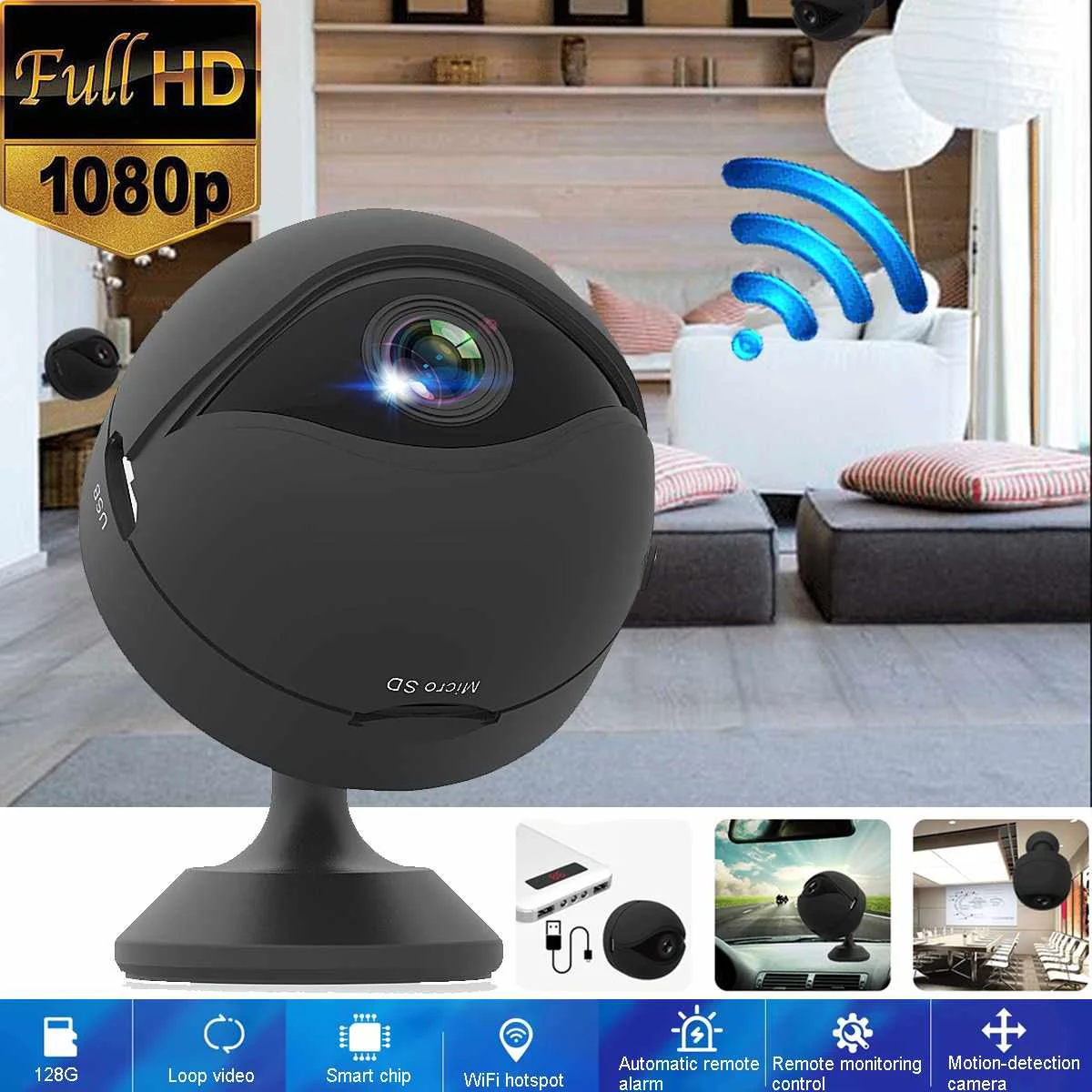 

Wireless Wifi Camera 1080P HD Phone Monitoring Auto Motion Detection Alarm Home Security IP Camera Baby Monitor Night Vision