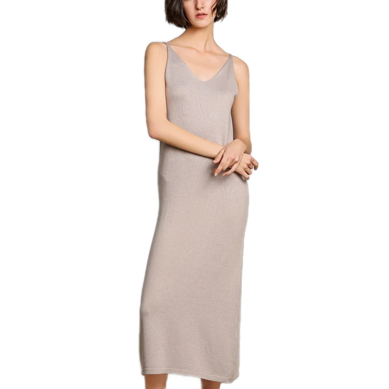 

Women's Summer Dress Sleeveless Soft Cashmere Wool Knitted Sexy Beach Dress Sundress Female V-neck Elegant Long Dress Vestidos