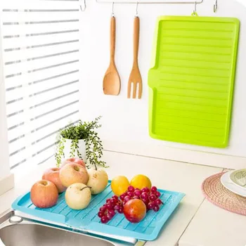 

Hot Sale Kitchen Plastic Sinks With Drain Board Vegetable Fruit Tilted Dish Tray Sliding Shelf Drying Rack EA854