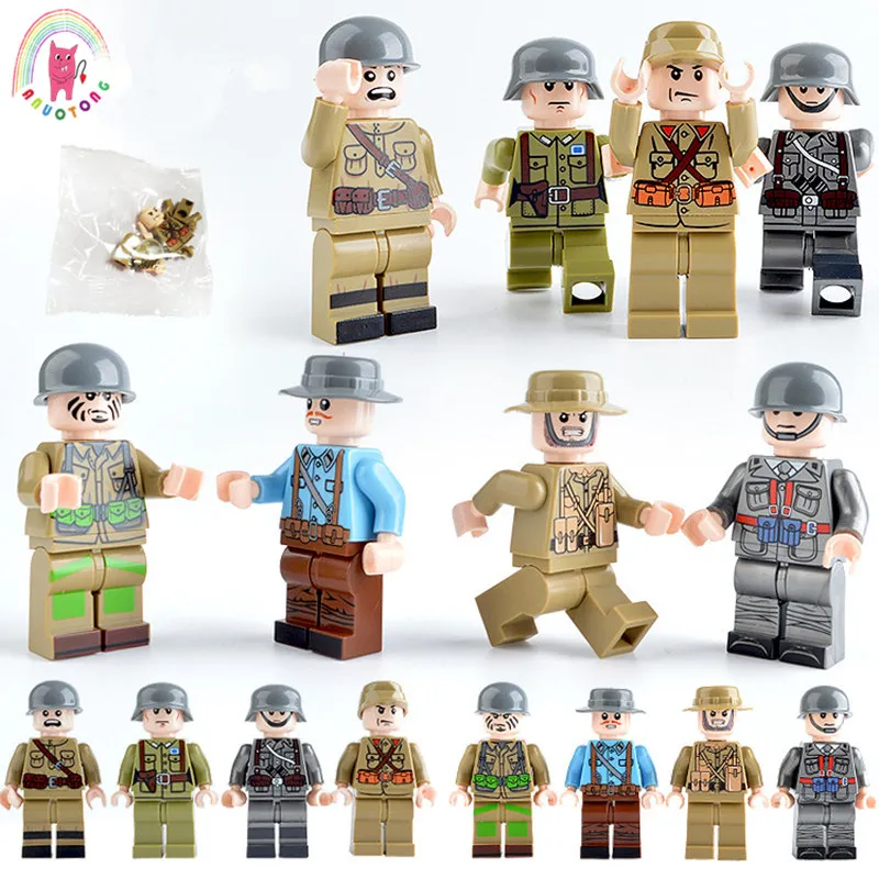 

8Pcs/set Military Figures Soldier Warfare Assembled Building blocks Bricks set Compatible Ww2 children toys