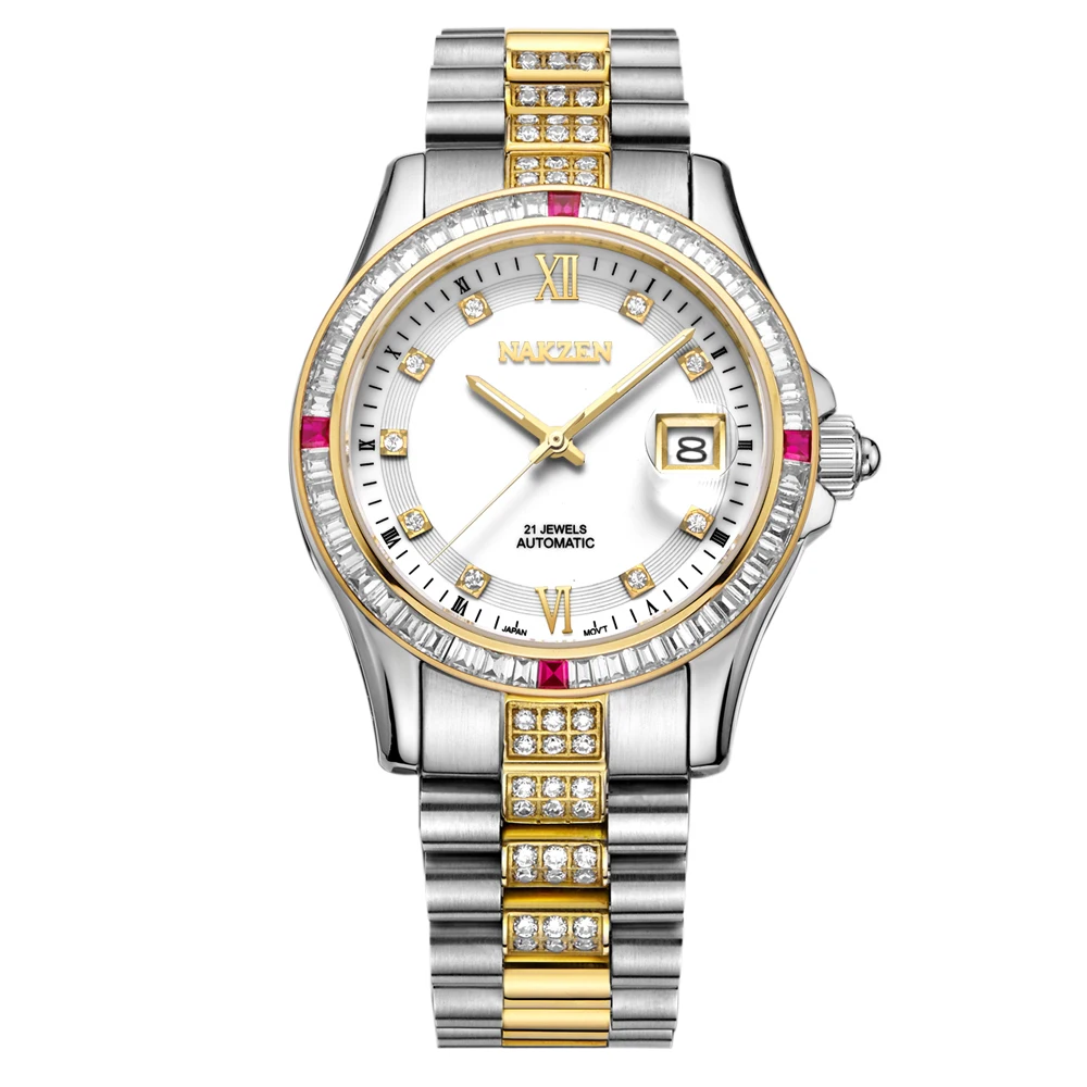 NAKZEN الرجال ساعة يابانية حركة التلقائي الميكانيكية ووتش أنيقة الماس الفولاذ المقاوم للصدأ ساعات يد Relogio Masculino NAKZEN الرجال ساعة يابانية حركة التلقائي الميكانيكية ووتش أنيقة الماس الفولاذ المقاوم للصدأ ساعات يد Relogio Masculino