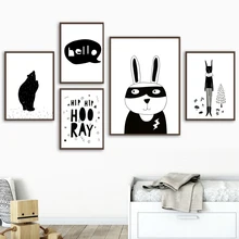 Rabbit Bear Nordic Posters And Prints Wall Art Canvas Painting Black White Wall Pictures Kids Baby Room Scandinavian Home Decor