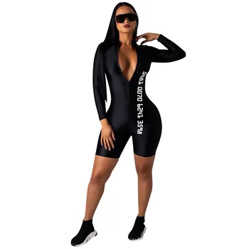 

Spring Autumn Women Jumpsuit Long Sleeve V Neck Letter Print Sexy Club Bodysuit Skinny Playsuit Plus Size Long Pants