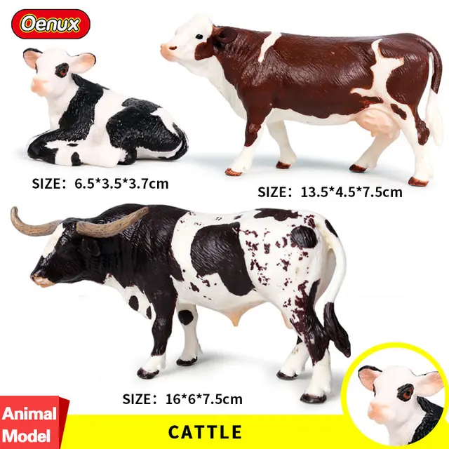 Oenux 3pcs/set Cows Family Model Action Figures Farm Animals Milk Cows